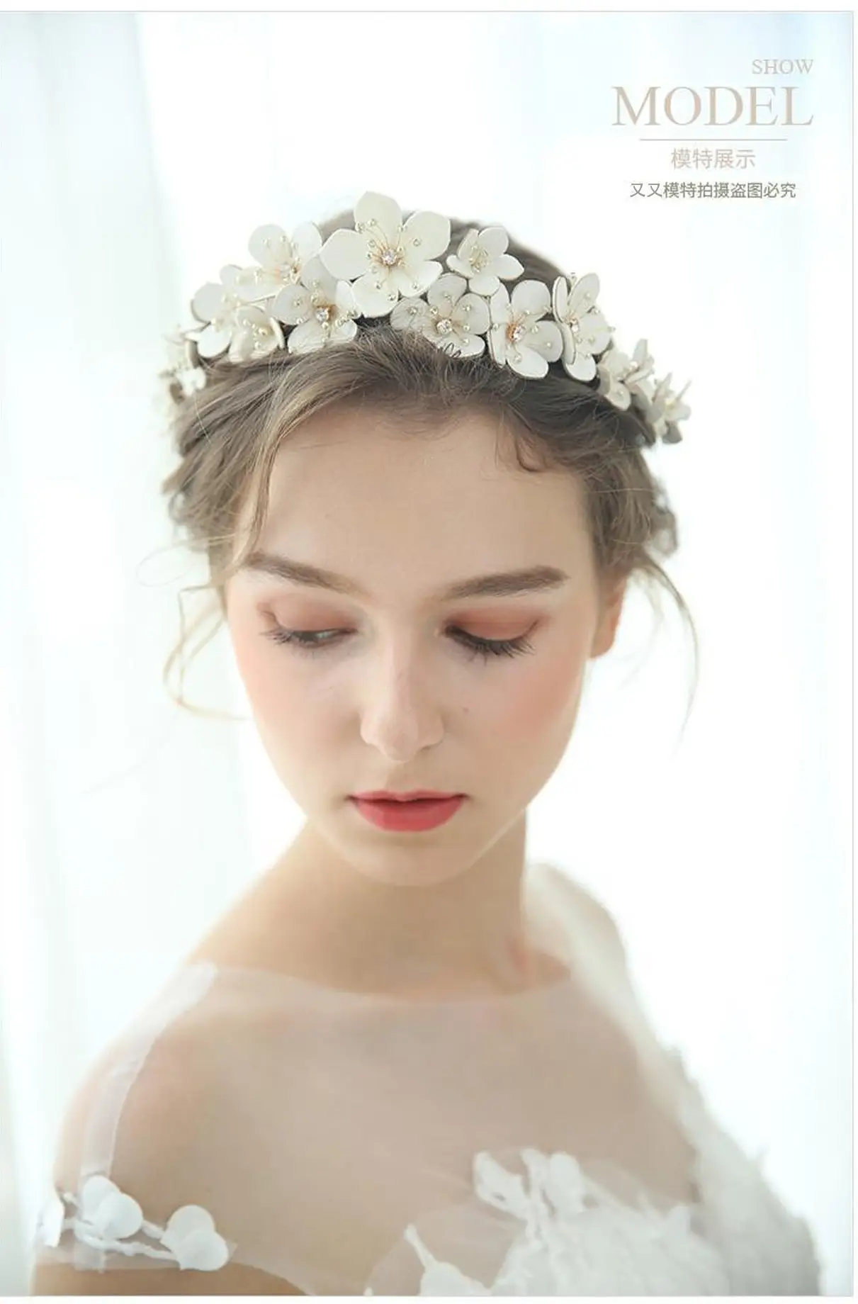 Rice Beads Rhinestone Flower Bridal Headband — feature 7
