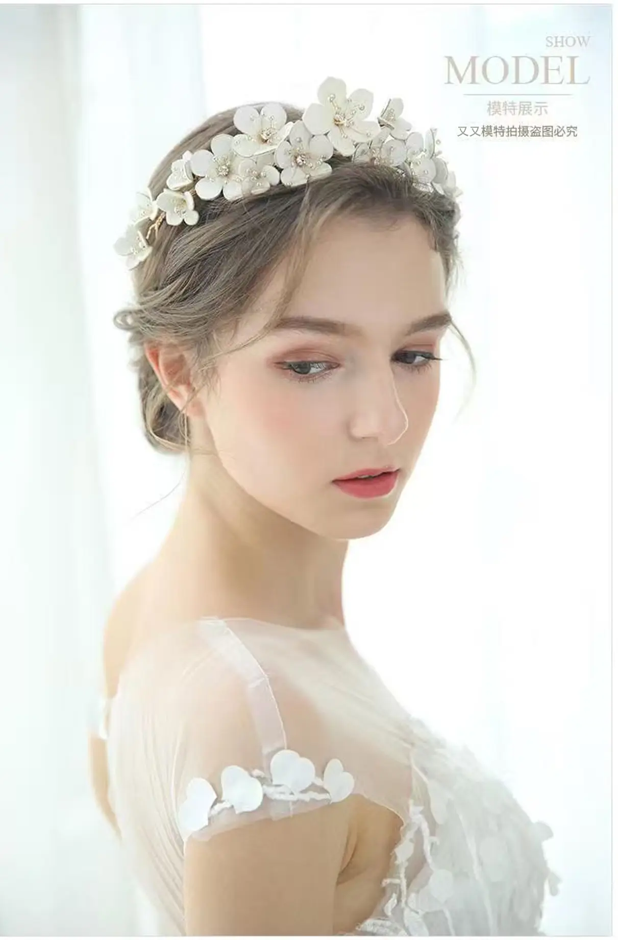 Rice Beads Rhinestone Flower Bridal Headband — feature 8