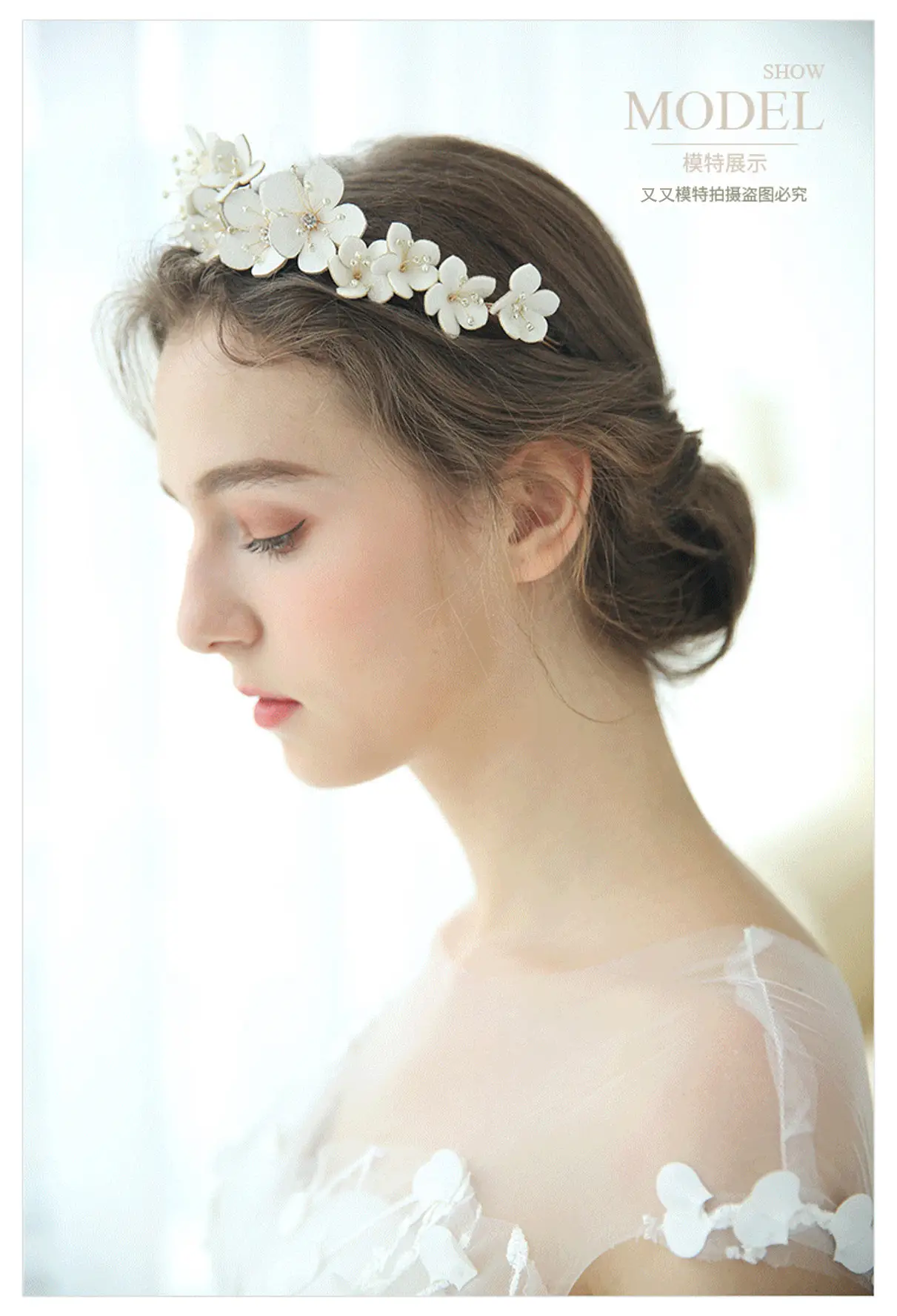 Rice Beads Rhinestone Flower Bridal Headband — feature 9