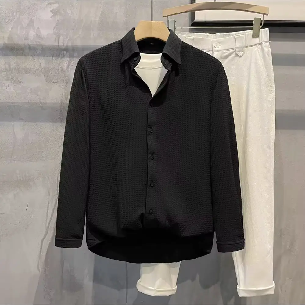 Men's Green Waffle Long Sleeve Shirt 2023 - Image 2