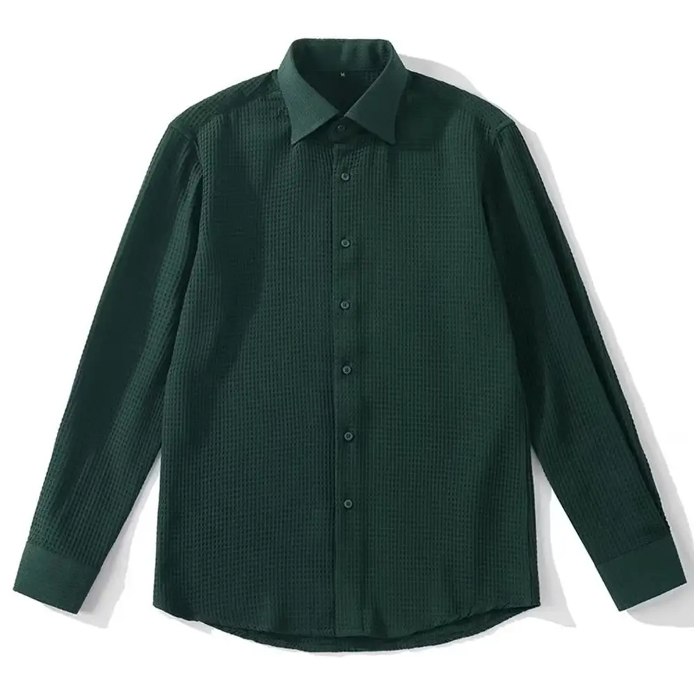 Men's Green Waffle Long Sleeve Shirt 2023 - Image 5