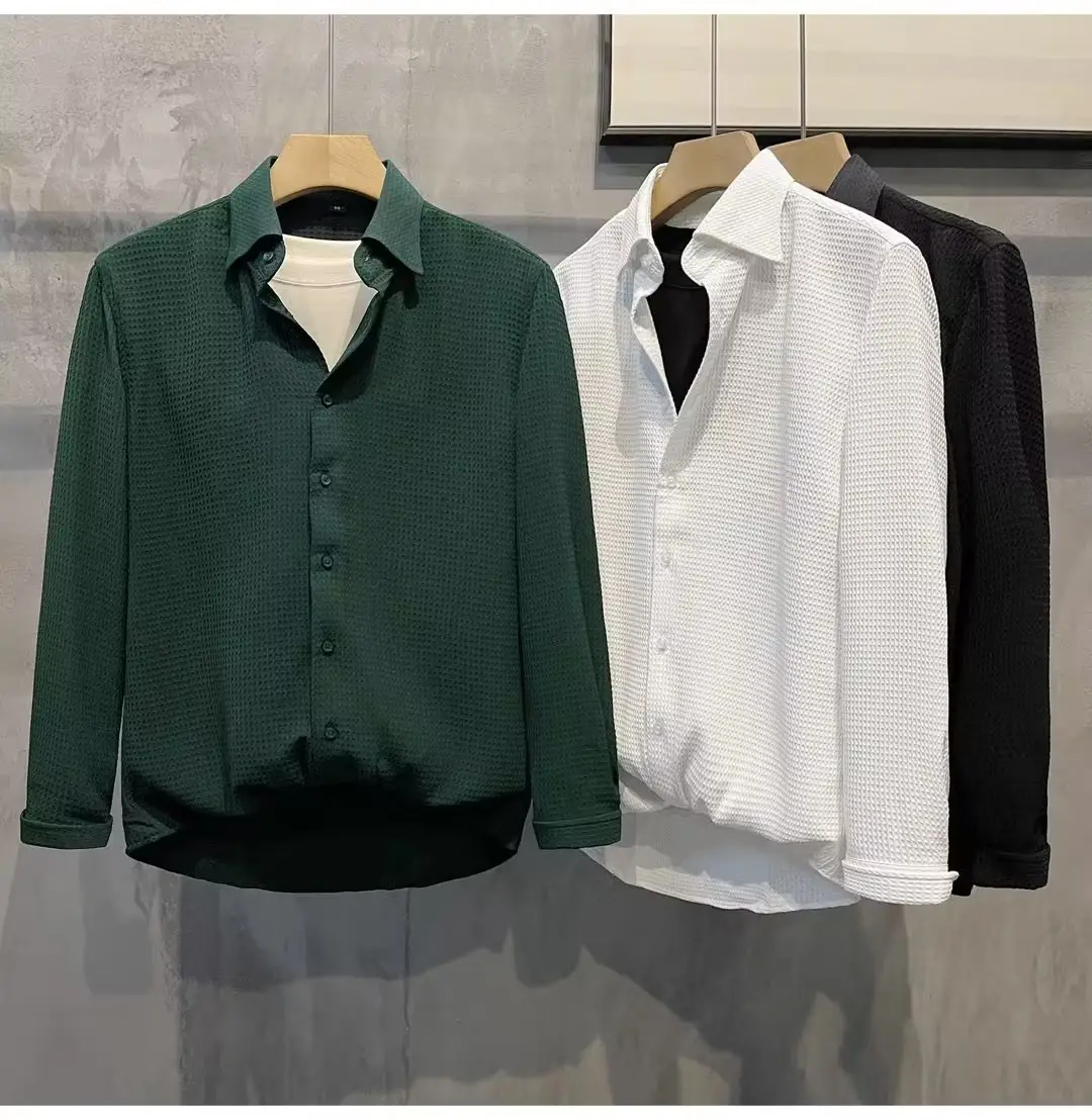 Men's Green Waffle Long Sleeve Shirt 2023 — feature 10