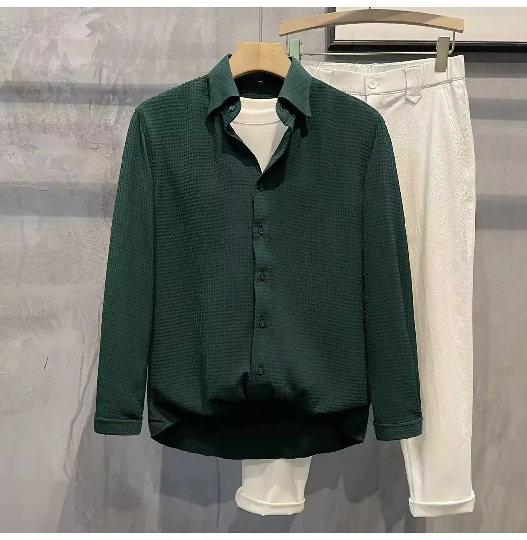 Men's Green Waffle Long Sleeve Shirt 2023 — feature 11