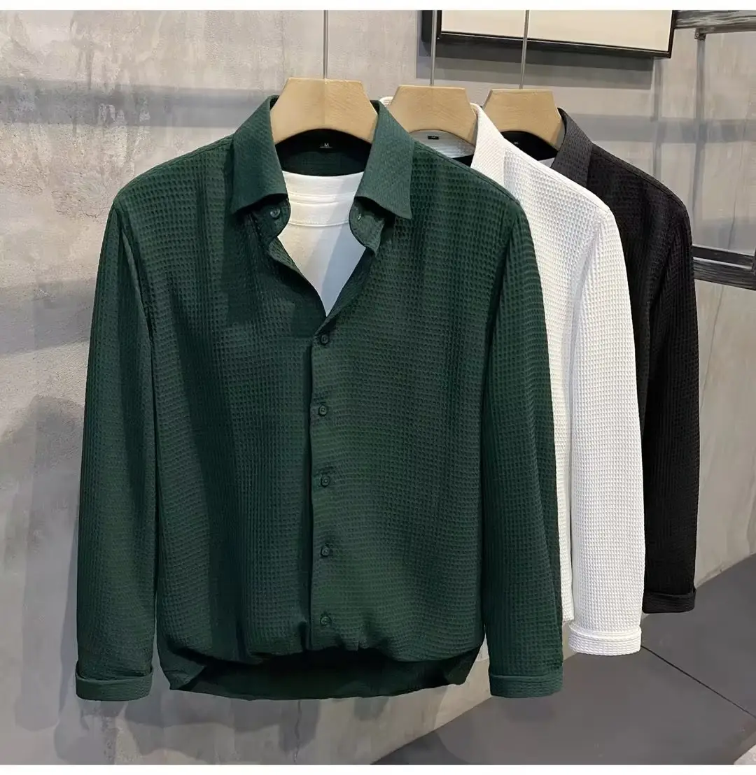 Men's Green Waffle Long Sleeve Shirt 2023 — feature 2