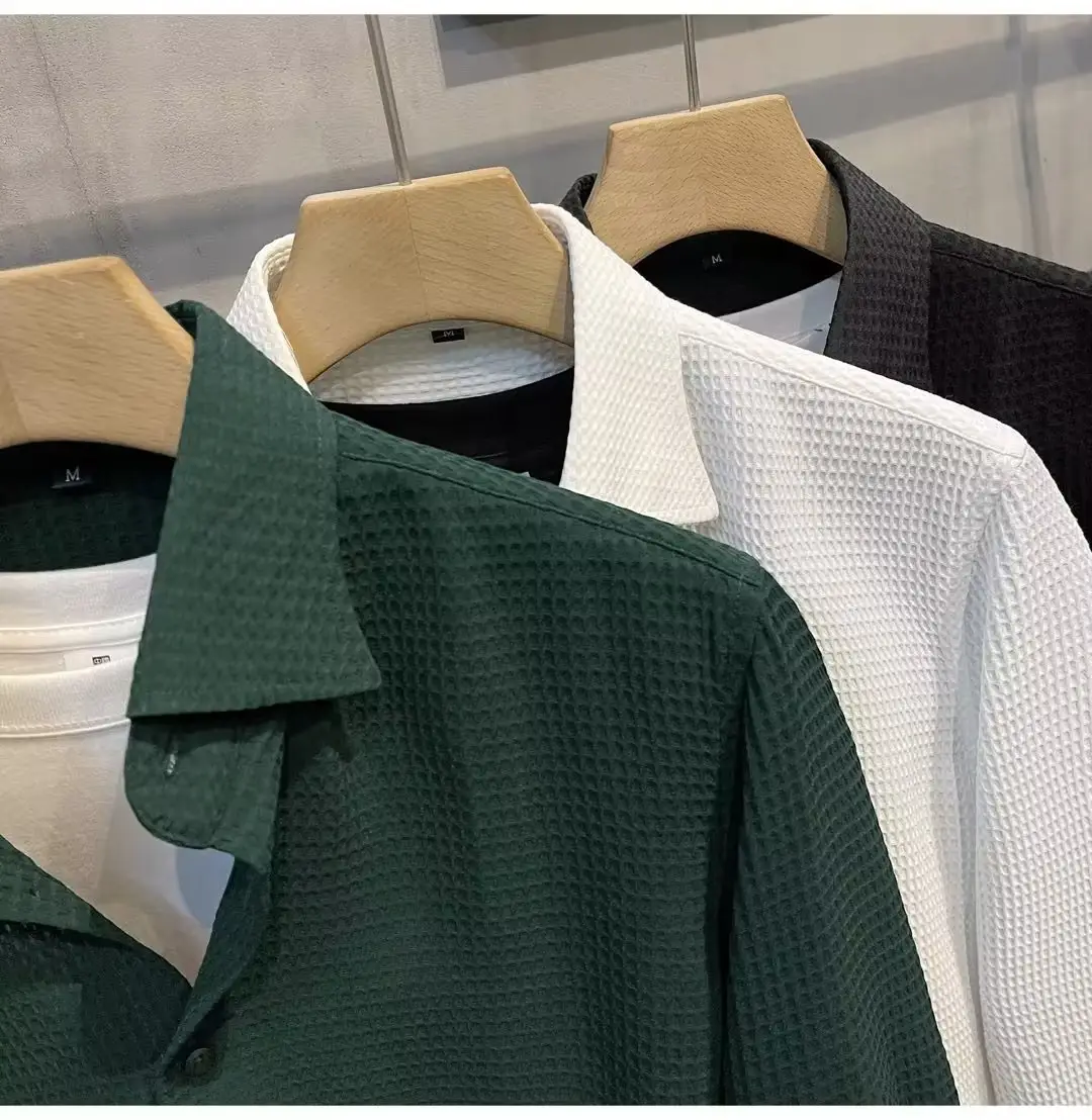 Men's Green Waffle Long Sleeve Shirt 2023 — feature 3