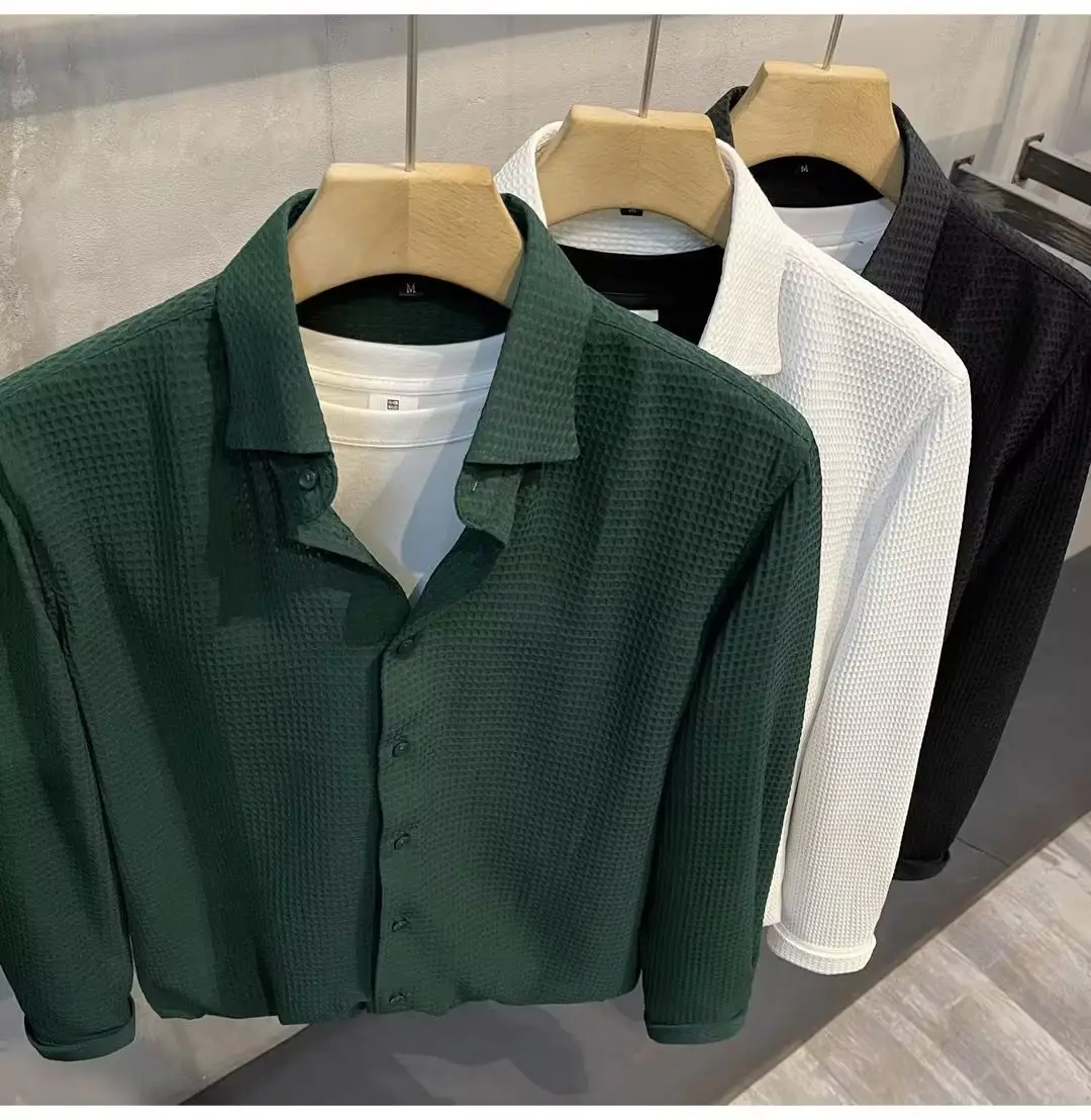 Men's Green Waffle Long Sleeve Shirt 2023 — feature 5