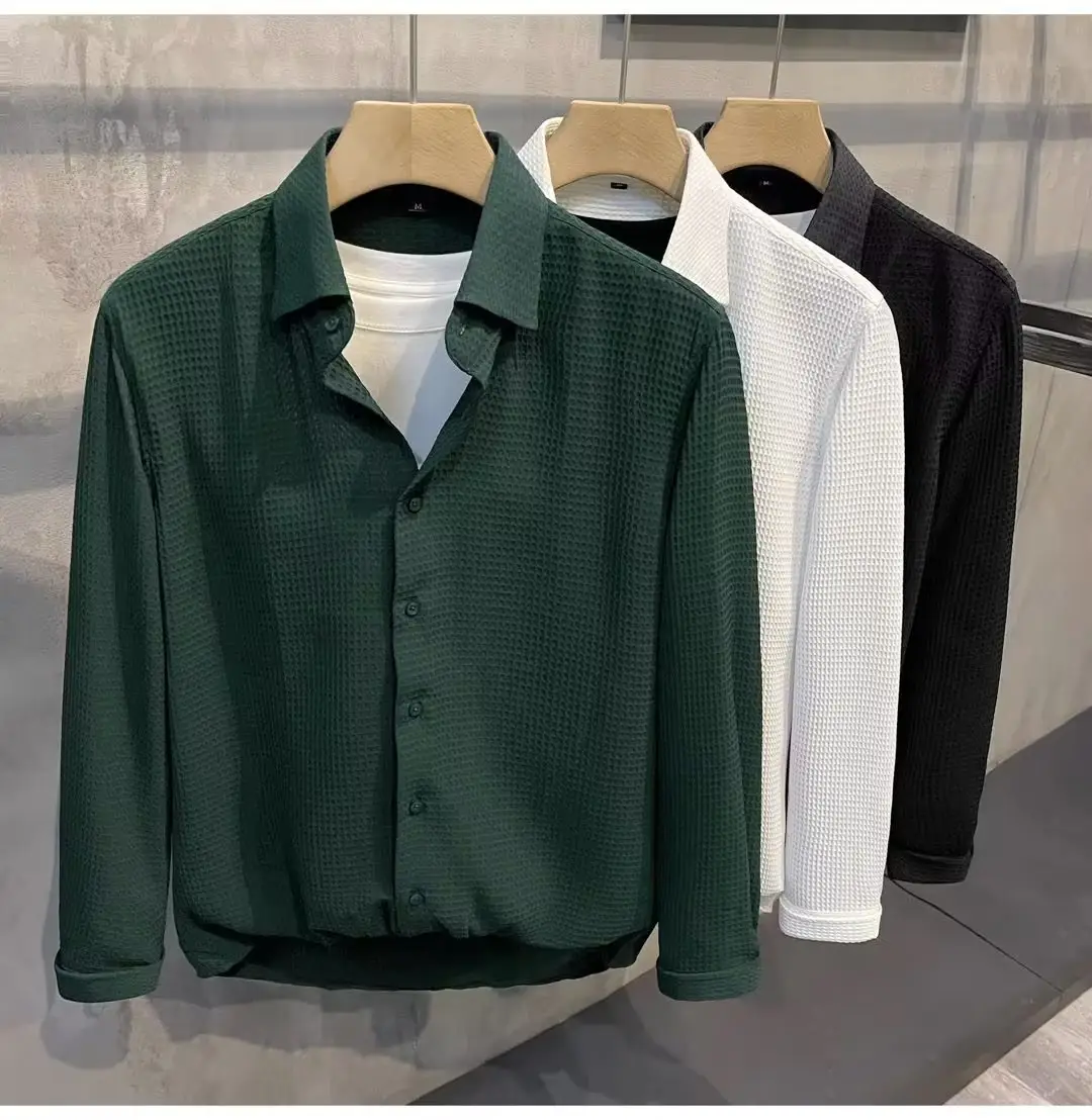 Men's Green Waffle Long Sleeve Shirt 2023 — feature 6