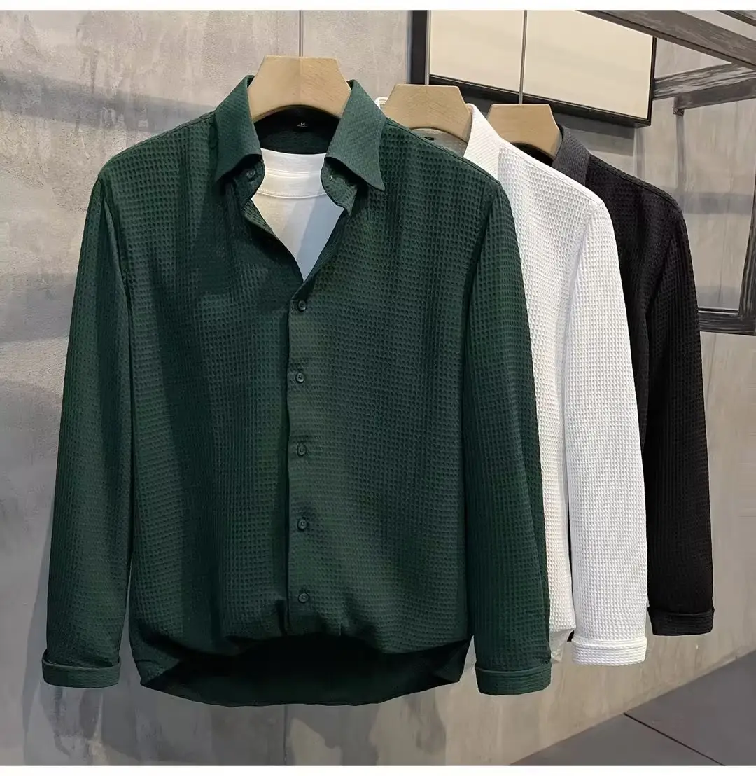 Men's Green Waffle Long Sleeve Shirt 2023 — feature 7