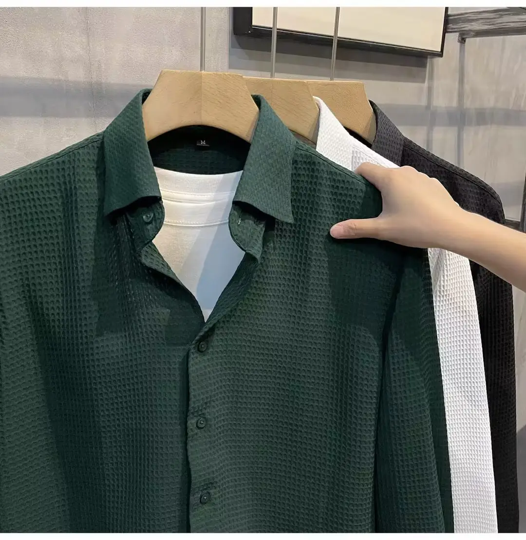 Men's Green Waffle Long Sleeve Shirt 2023 — feature 8