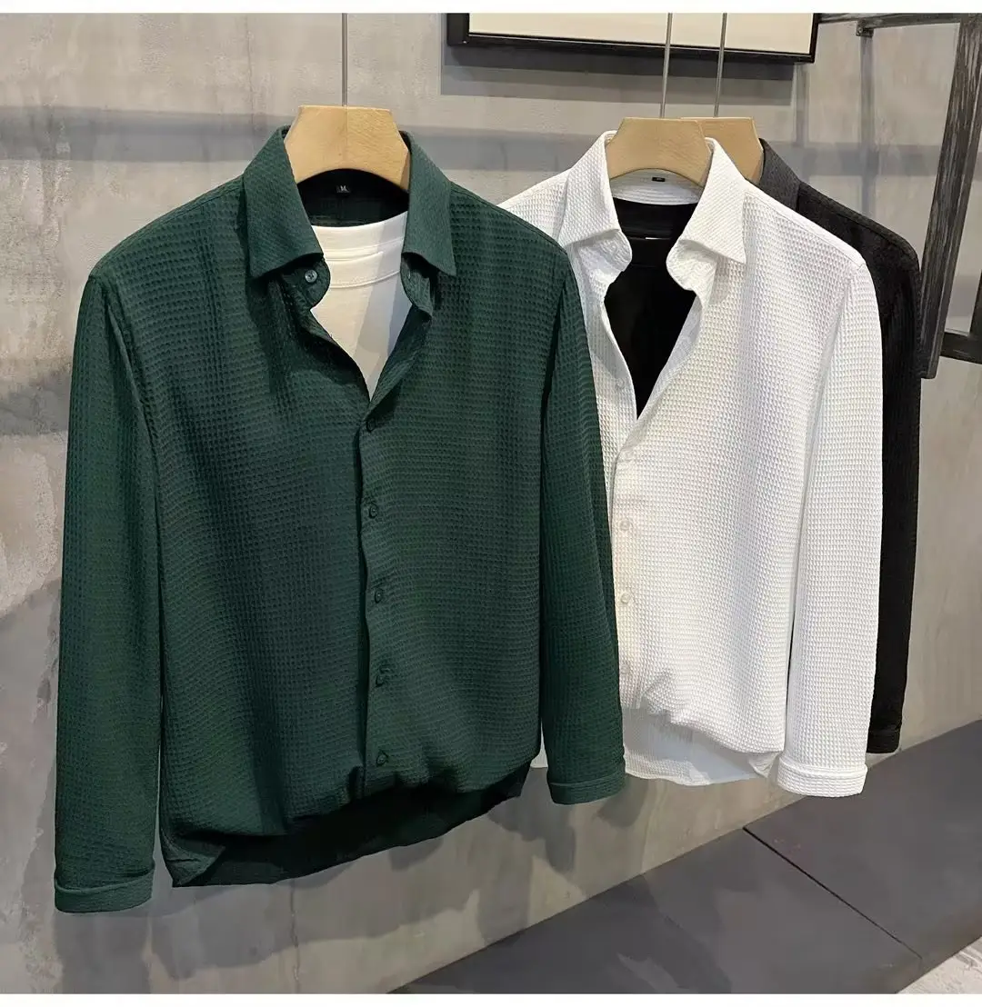 Men's Green Waffle Long Sleeve Shirt 2023 — feature 9