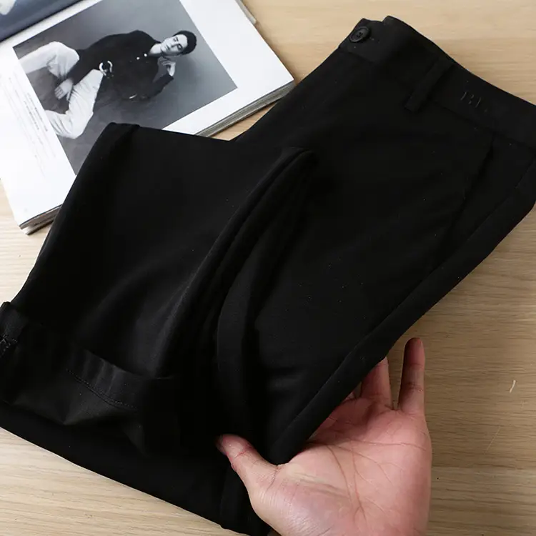 Men's Black Tencel Pants Thin Fit 1R007 — feature 2