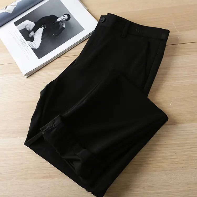 Men's Black Tencel Pants Thin Fit 1R007 — feature 3