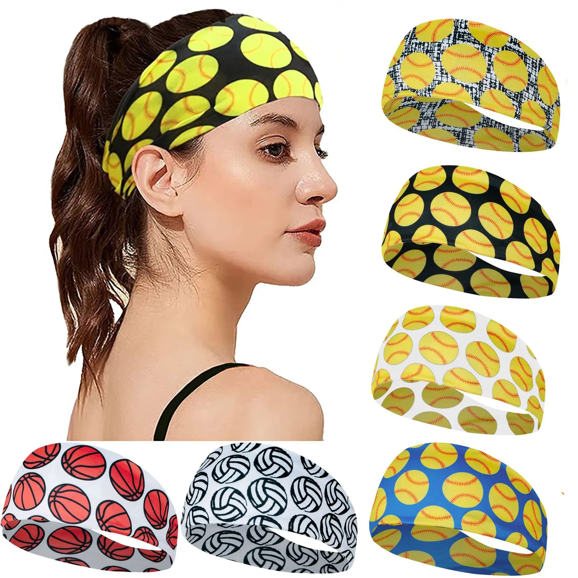 Sports Baseball Headband Yellow Red Stitched Men Women Running Fitness - Image 59