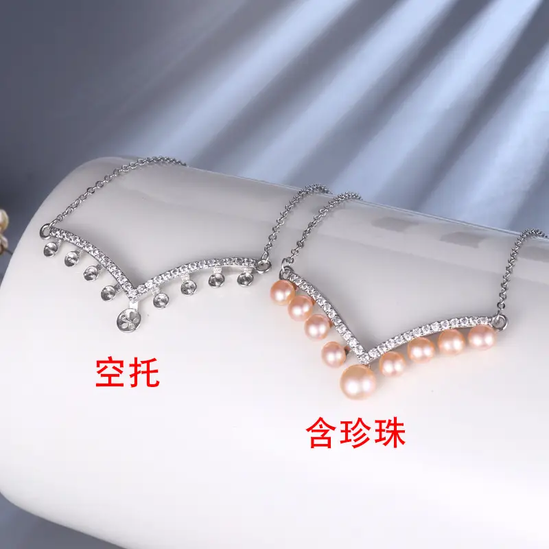 V-Shape Pearl Necklace for Women with Zircon - Image 3