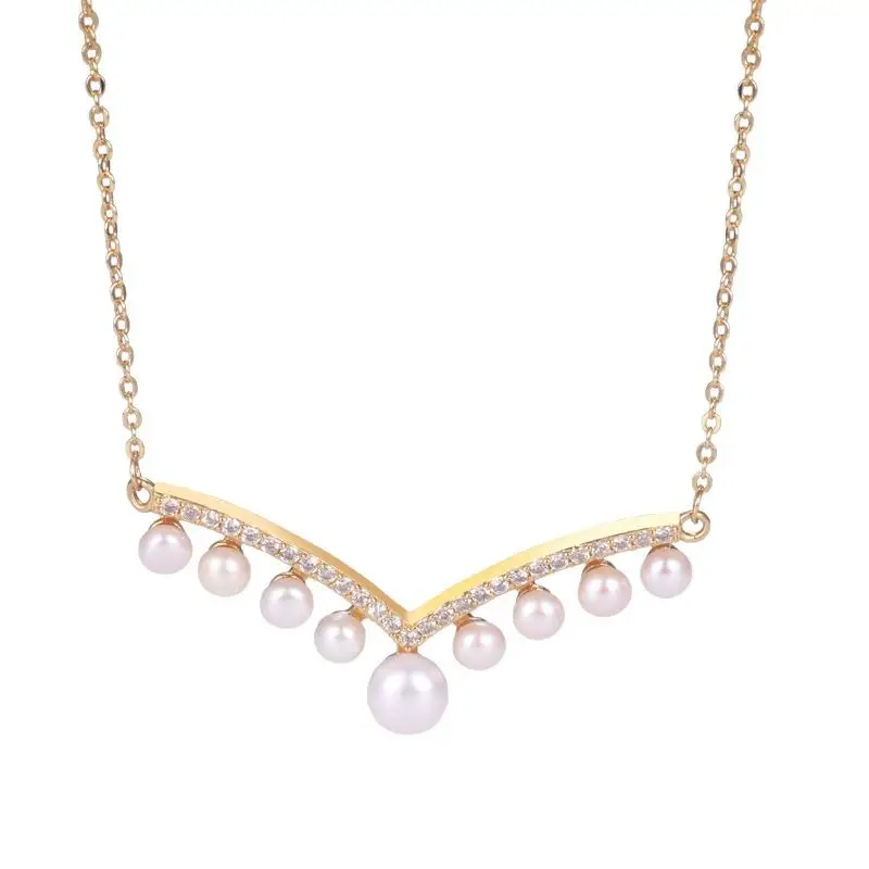 V-Shape Pearl Necklace for Women with Zircon - Image 5