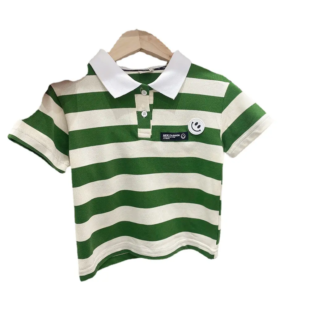 Kids Korean Striped Polo Shirt Brown White - Image 7