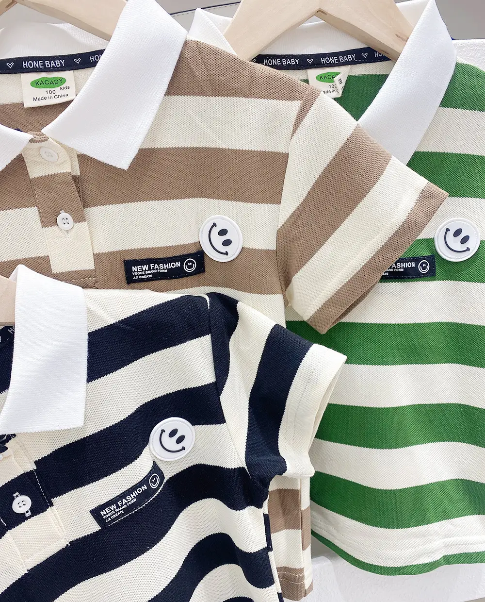 Kids Korean Striped Polo Shirt Brown White — feature 2