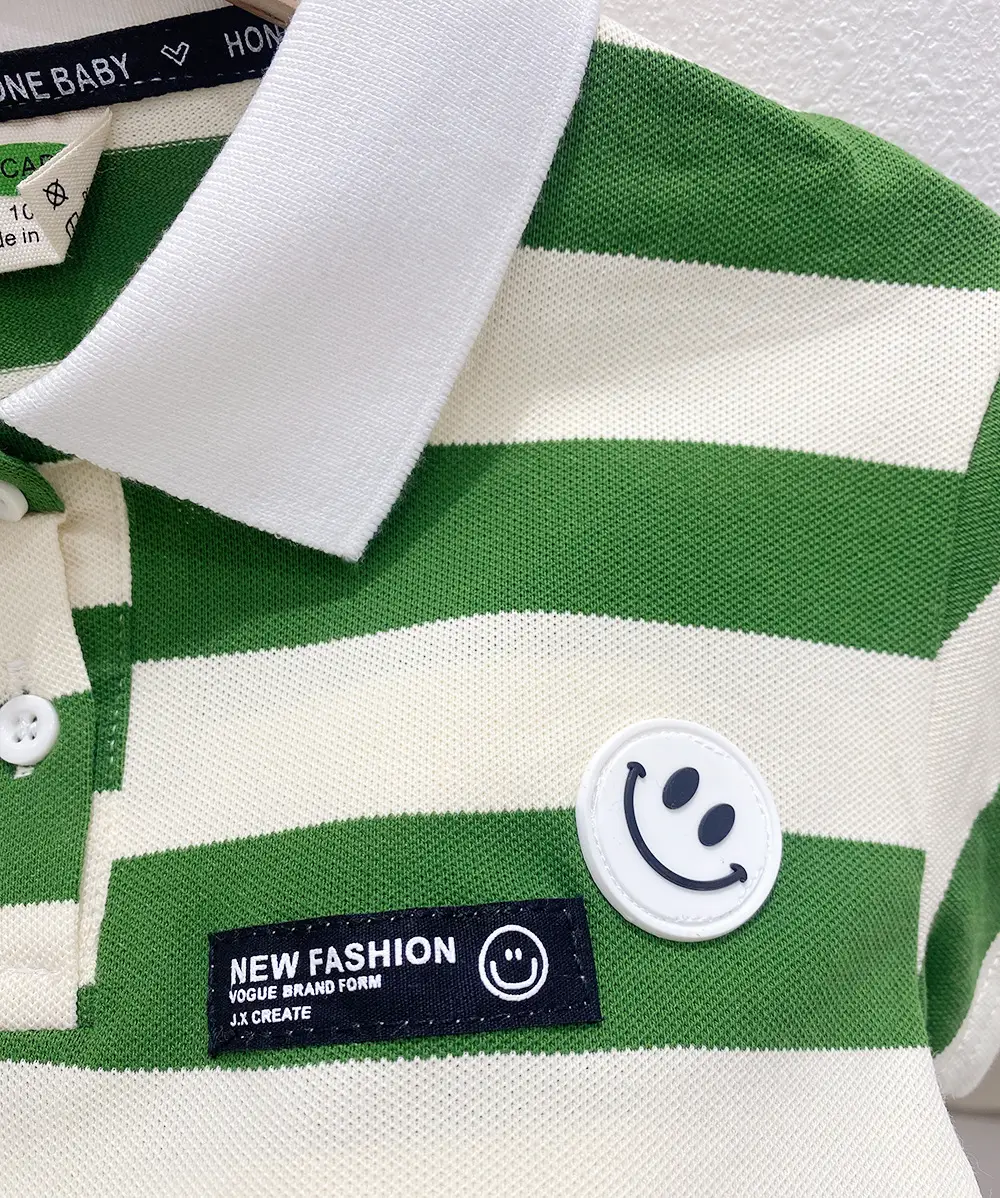 Kids Korean Striped Polo Shirt Brown White — feature 7