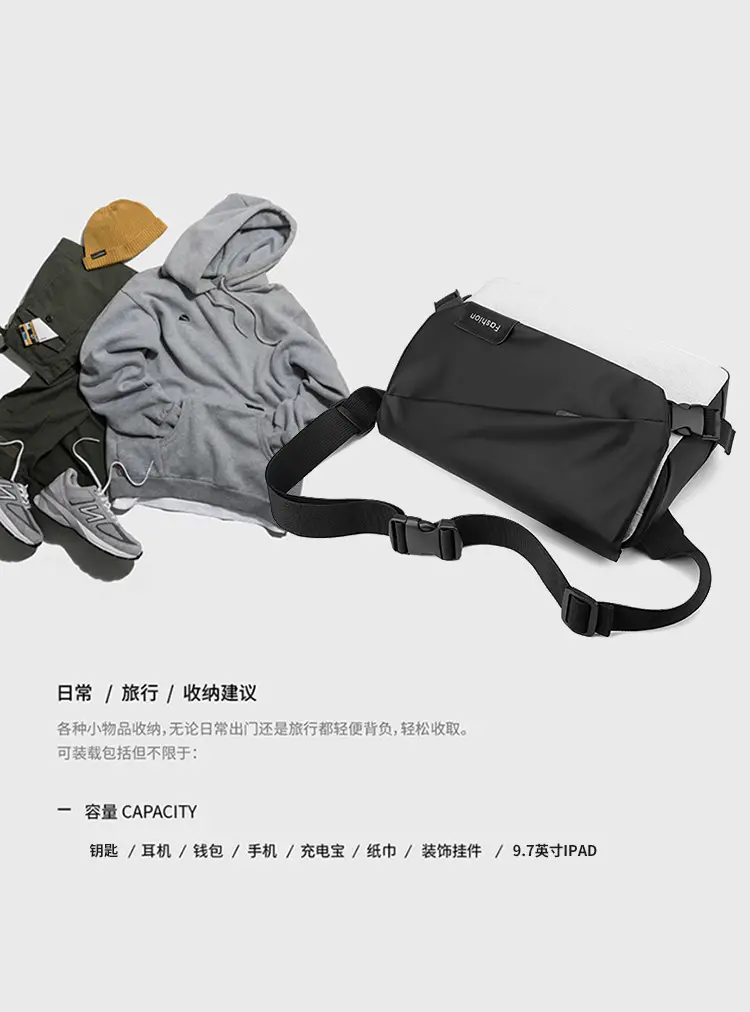 Men's Black Crossbody Bag Large Capacity Messenger Style — feature 25