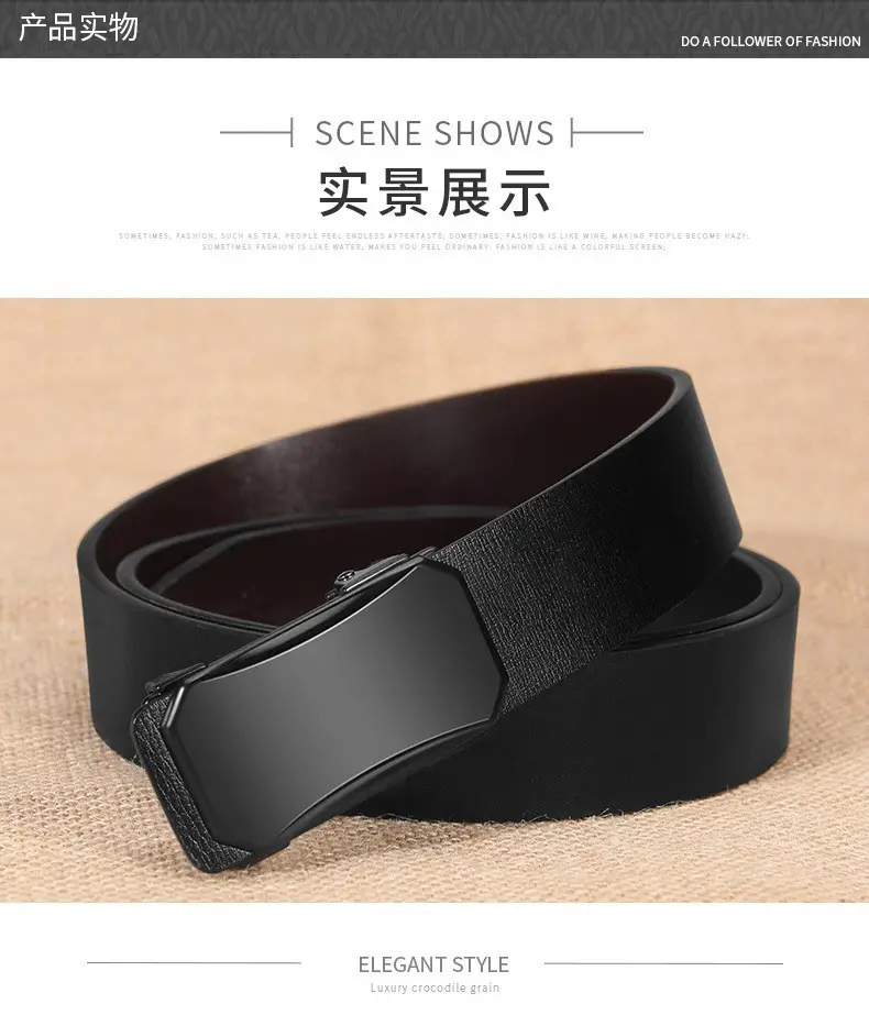 Men's Black Cross-Border Belt Automatic Buckle Business Wear β feature 5