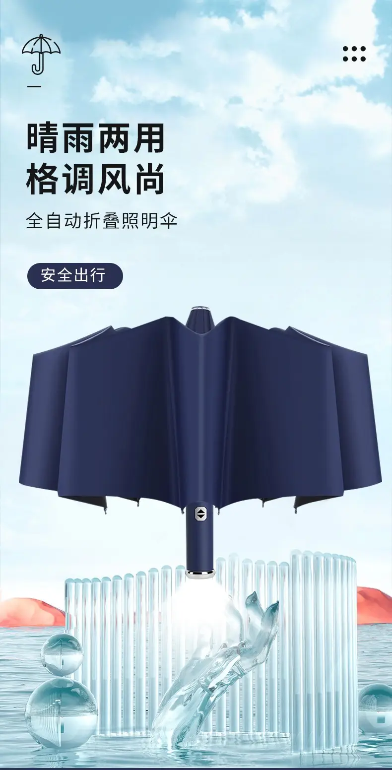 Foldable Rain Umbrella Red 106cm Large — feature 3