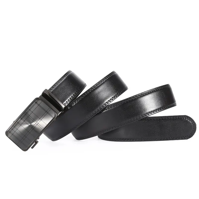 Men's Black Leather Casual Belt with Automatic Buckle - Image 20