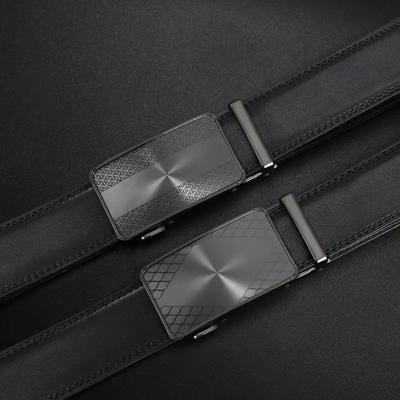 Men's Black Leather Casual Belt with Automatic Buckle - Image 21