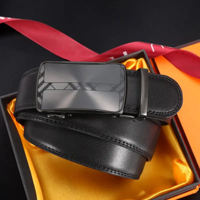 Men's Black Leather Casual Belt with Automatic Buckle - Image 22
