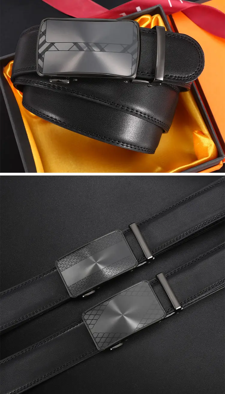 Men's Black Leather Casual Belt with Automatic Buckle β feature 7