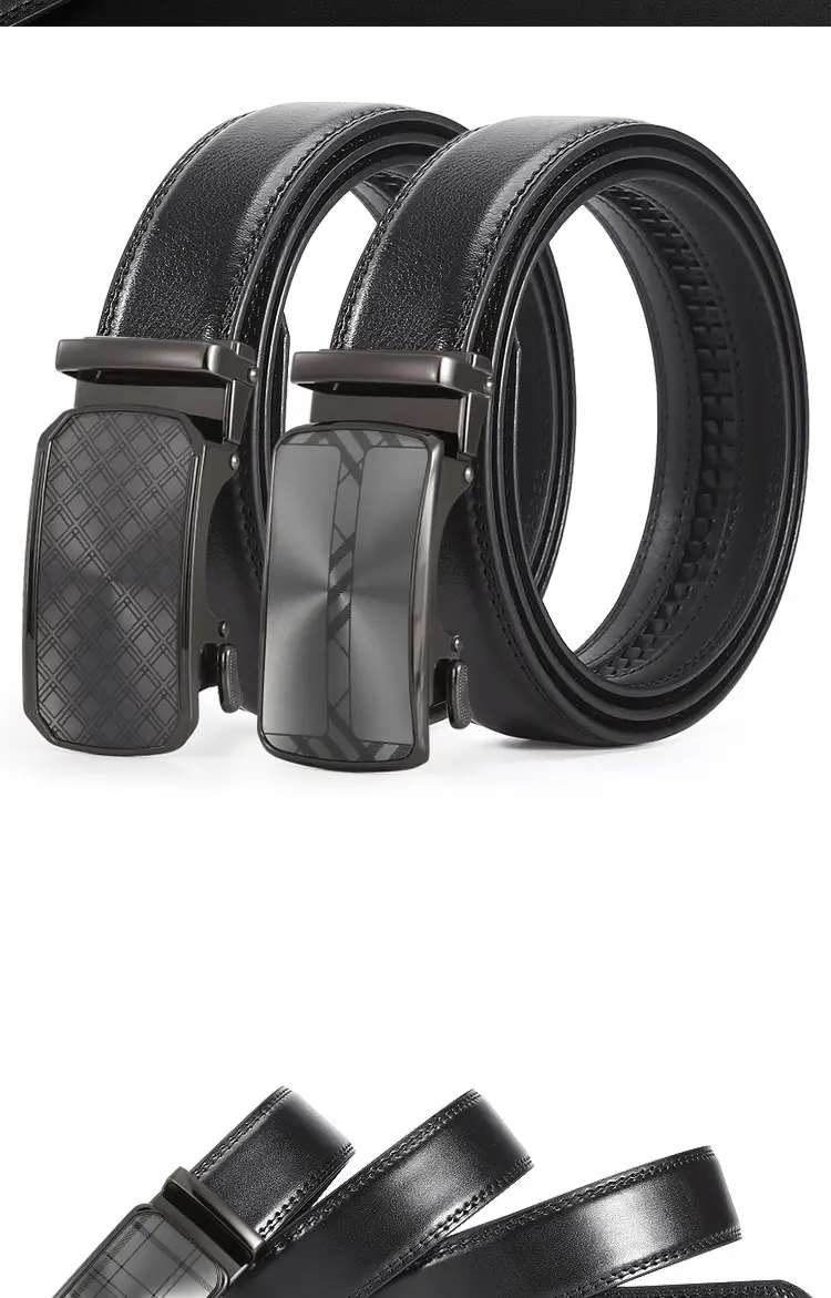 Men's Black Leather Casual Belt with Automatic Buckle β feature 8