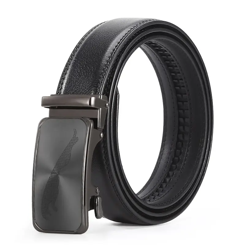 Men's Black Leather Casual Belt with Automatic Buckle - Image 10