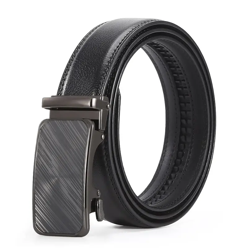 Men's Black Leather Casual Belt with Automatic Buckle - Image 11