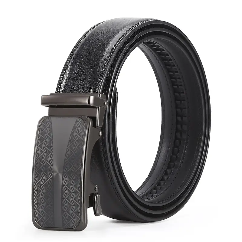 Men's Black Leather Casual Belt with Automatic Buckle - Image 12