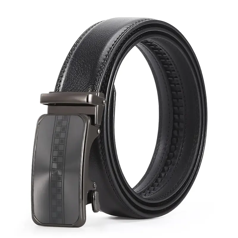 Men's Black Leather Casual Belt with Automatic Buckle - Image 13