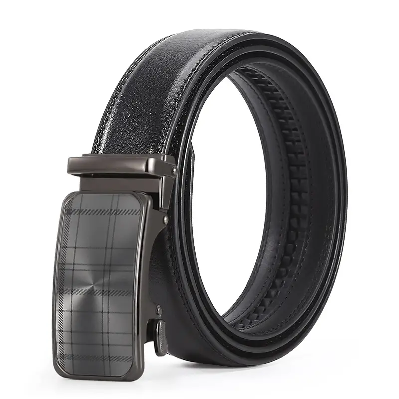 Men's Black Leather Casual Belt with Automatic Buckle - Image 14