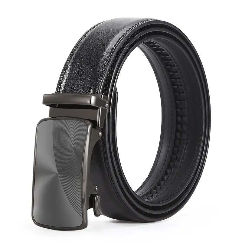 Men's Black Leather Casual Belt with Automatic Buckle - Image 15