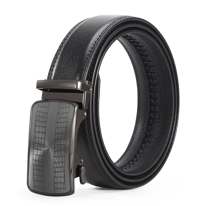 Men's Black Leather Casual Belt with Automatic Buckle - Image 16