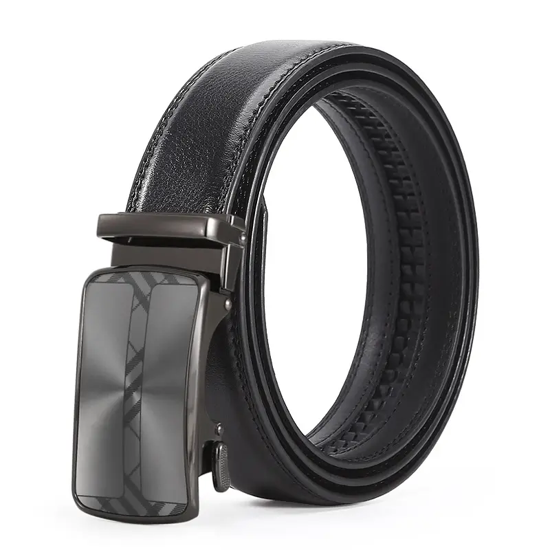 Men's Black Leather Casual Belt with Automatic Buckle - Image 18