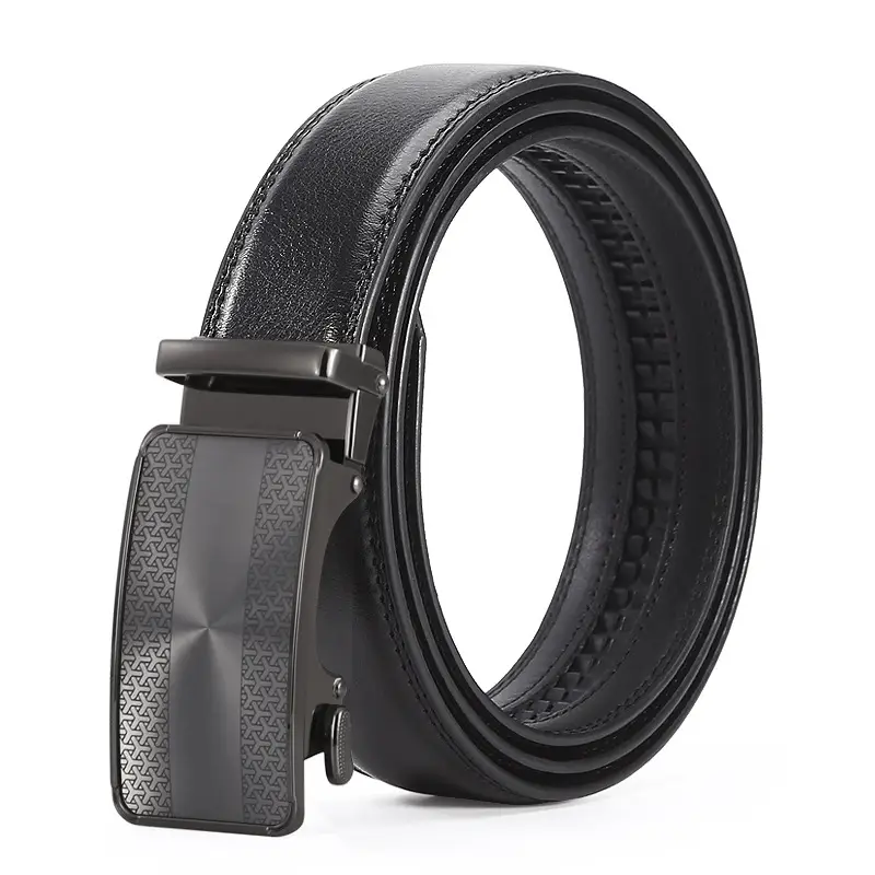 Men's Black Leather Casual Belt with Automatic Buckle - Image 2