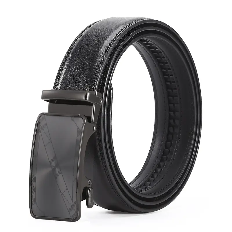 Men's Black Leather Casual Belt with Automatic Buckle - Image 3