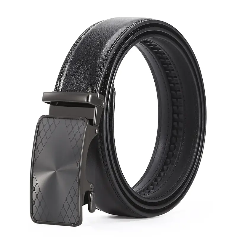 Men's Black Leather Casual Belt with Automatic Buckle - Image 4