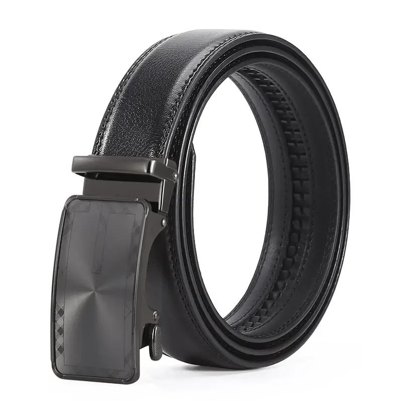 Men's Black Leather Casual Belt with Automatic Buckle - Image 5