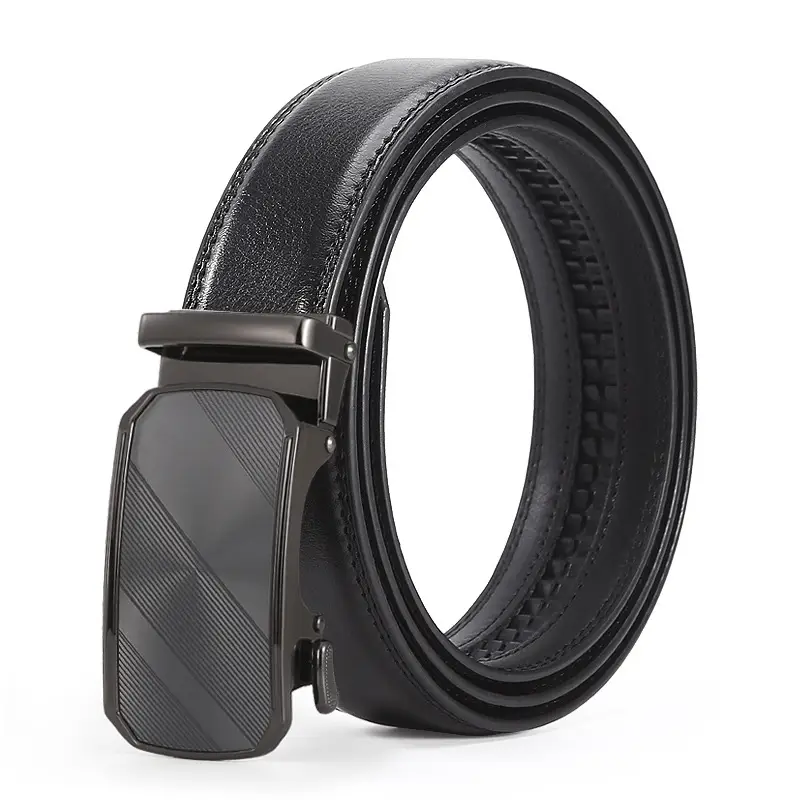 Men's Black Leather Casual Belt with Automatic Buckle - Image 6
