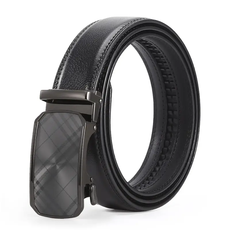 Men's Black Leather Casual Belt with Automatic Buckle - Image 7