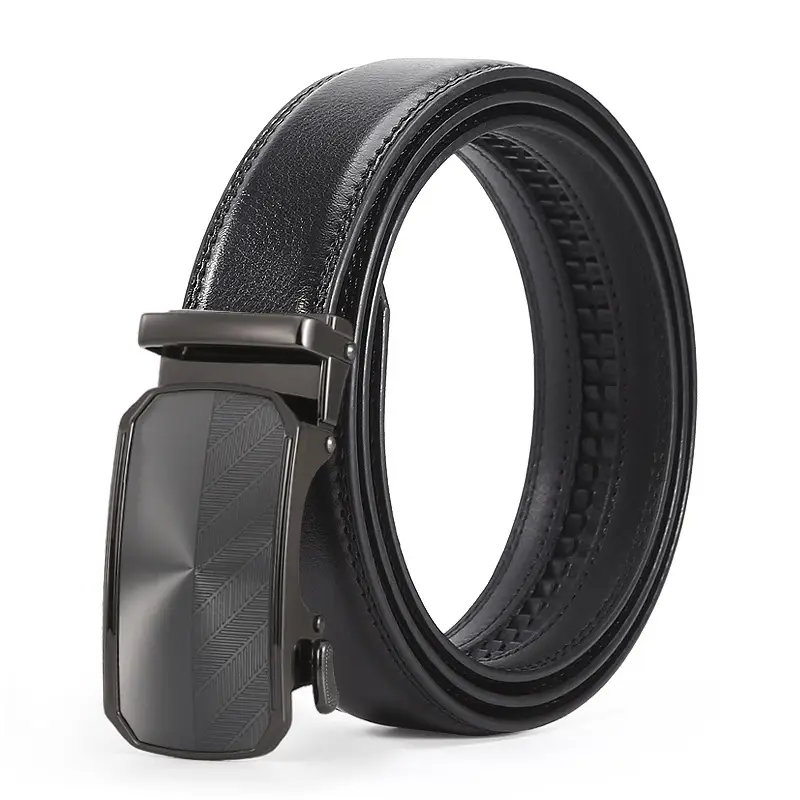 Men's Black Leather Casual Belt with Automatic Buckle - Image 8