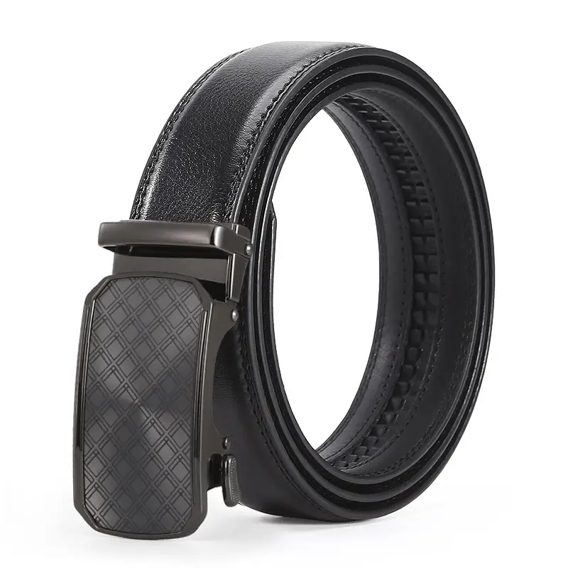 Men's Black Leather Casual Belt with Automatic Buckle - Image 9