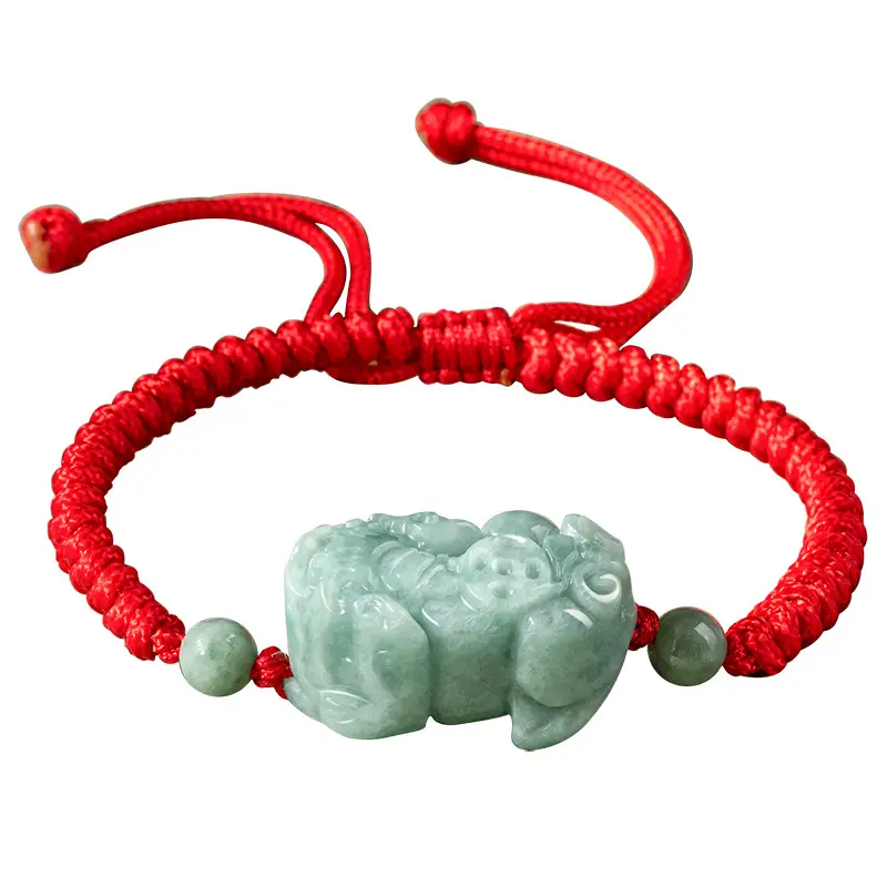 Jade Bracelet with Red Rope & Green Stone - Image 5