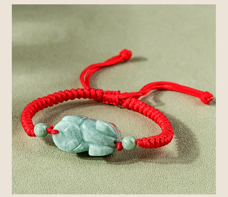 Jade Bracelet with Red Rope & Green Stone — feature 11