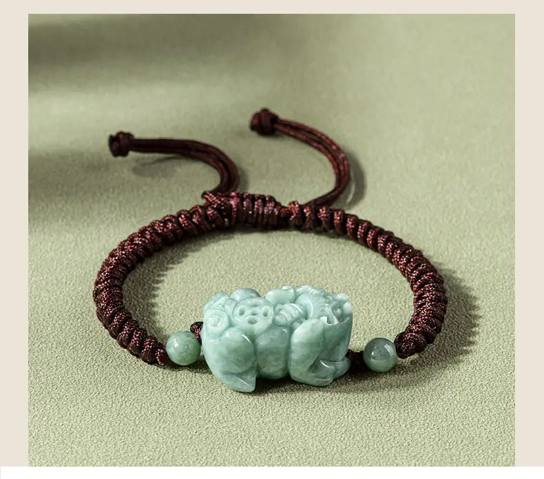 Jade Bracelet with Red Rope & Green Stone — feature 12