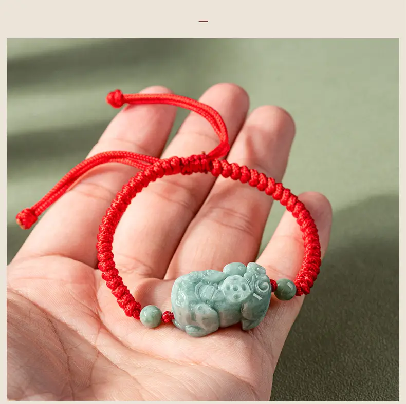 Jade Bracelet with Red Rope & Green Stone — feature 4